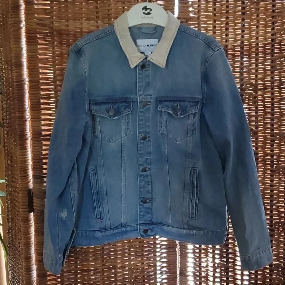 Fashion Nova Denim Jean Jacket Corduroy Collar L